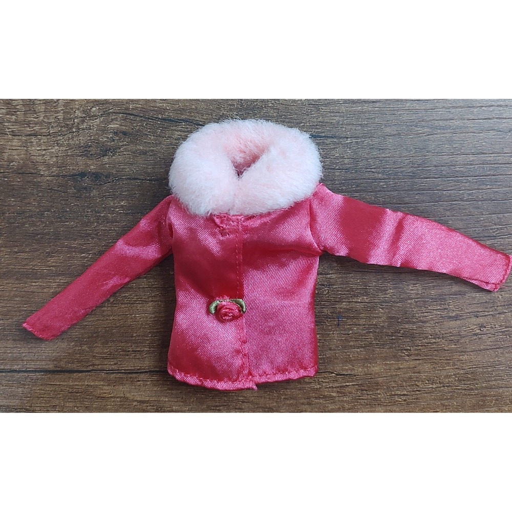 Fashion Doll Jacket Hot Pink Faux Fur Trim Rose Detail Snap Closure Z30